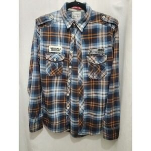 Jachs‎ Flannel shirt Blue Orange Plaid Sz Medium